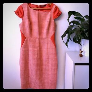 Tahari coral & white tweed front dress